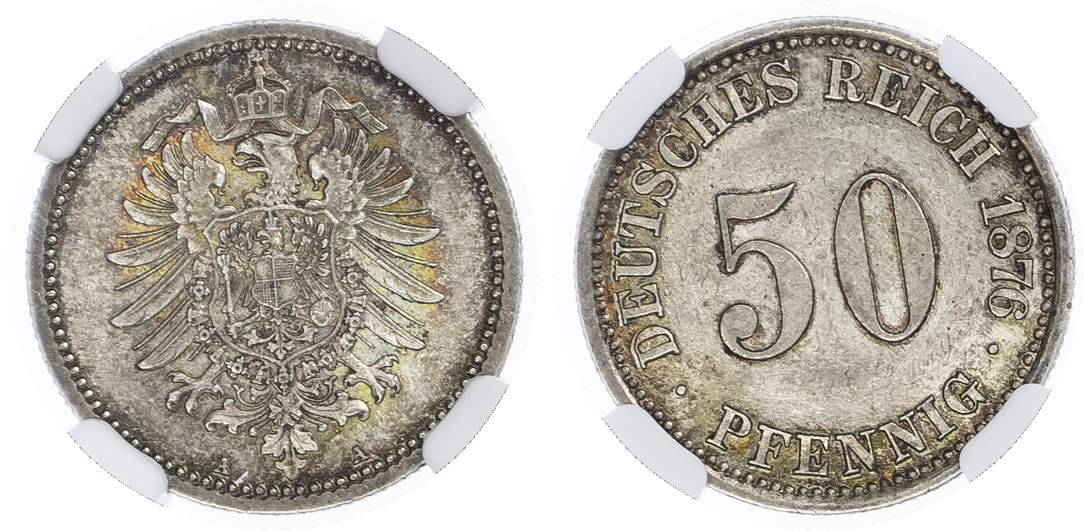 Germany, Empire. Wilhelm I AR 50 Pfennig. 1876A.
