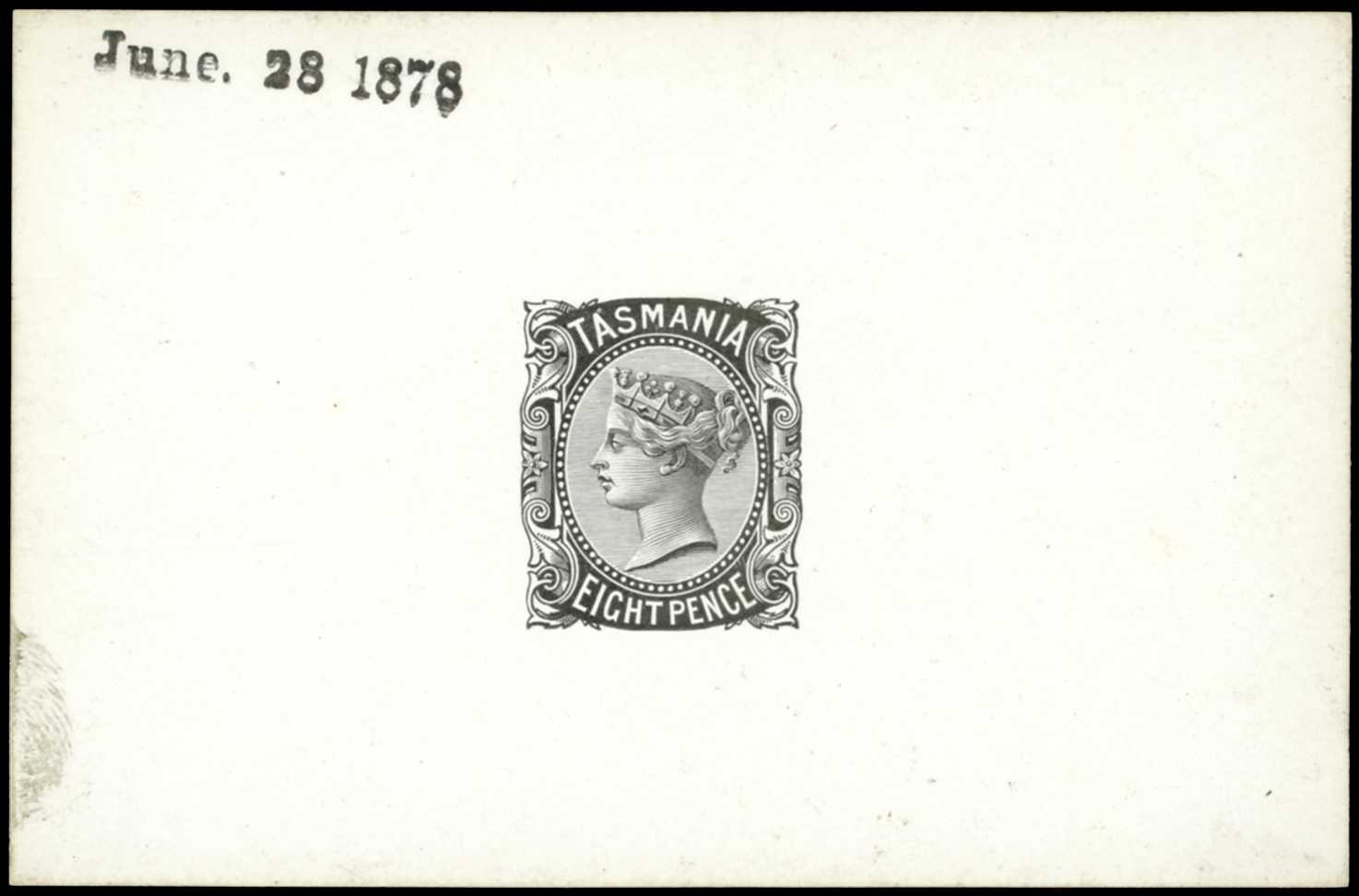 1878 De La Rue 8d Die Proof in black on...