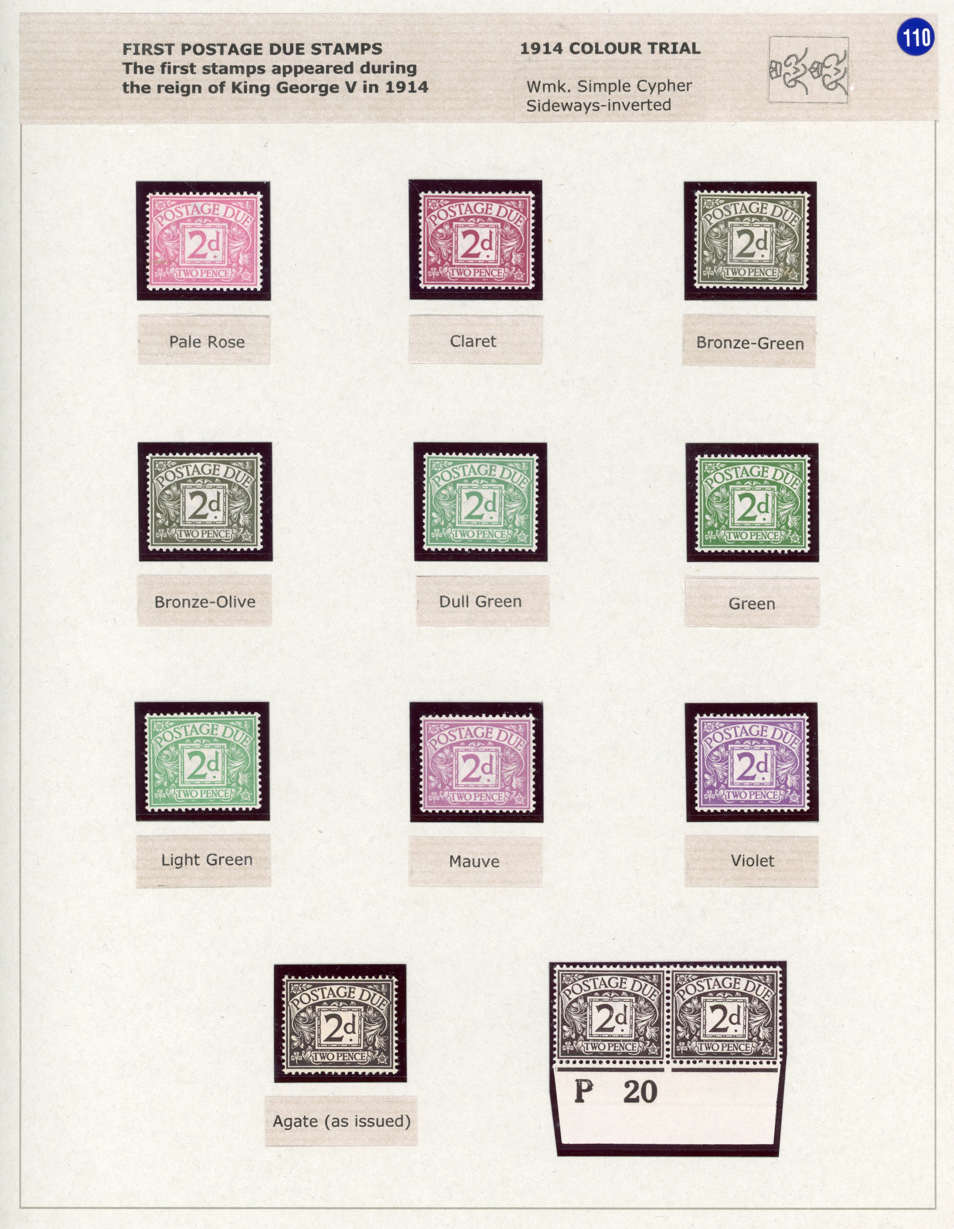 GB 1914 postage due 2d colour trials