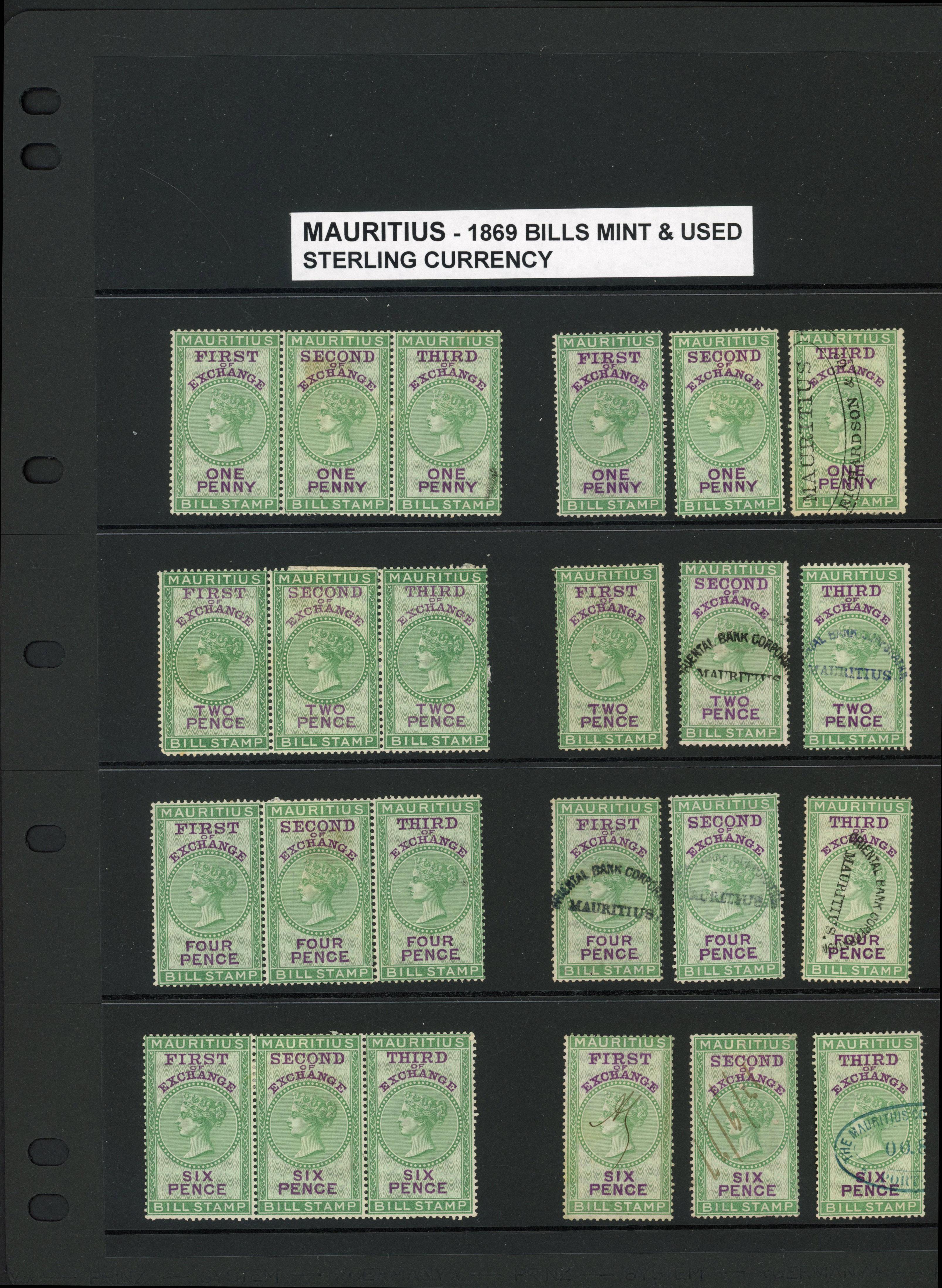 Mauritius Bills of Exchange 1869-1890 ranges