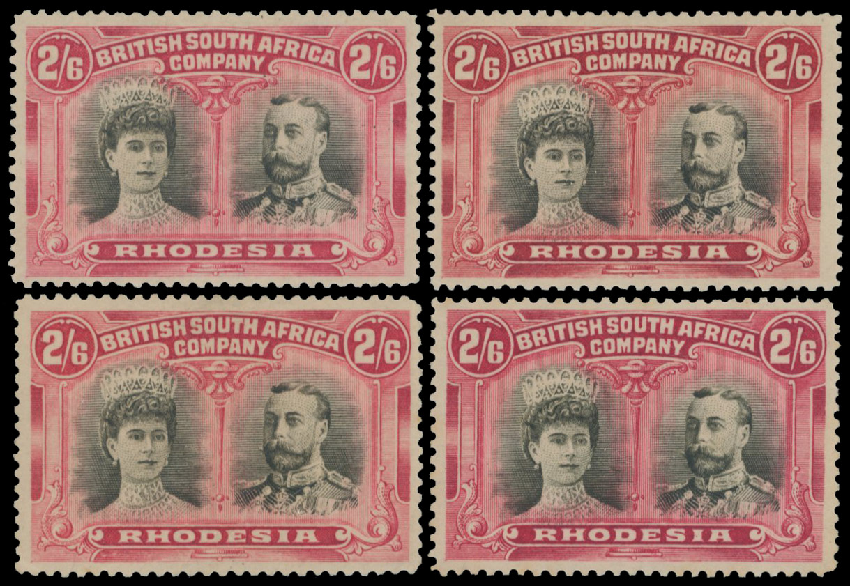 2s6d black and rose-carmine SG 157, four shades mint