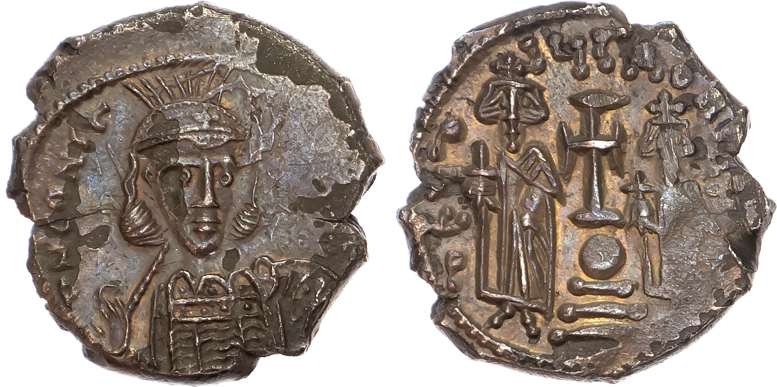 Constantine IV Pogonatus, with Heraclius and Tiberius (AD 668-685) AR Hexagram, Constantinople, 6.61g. 