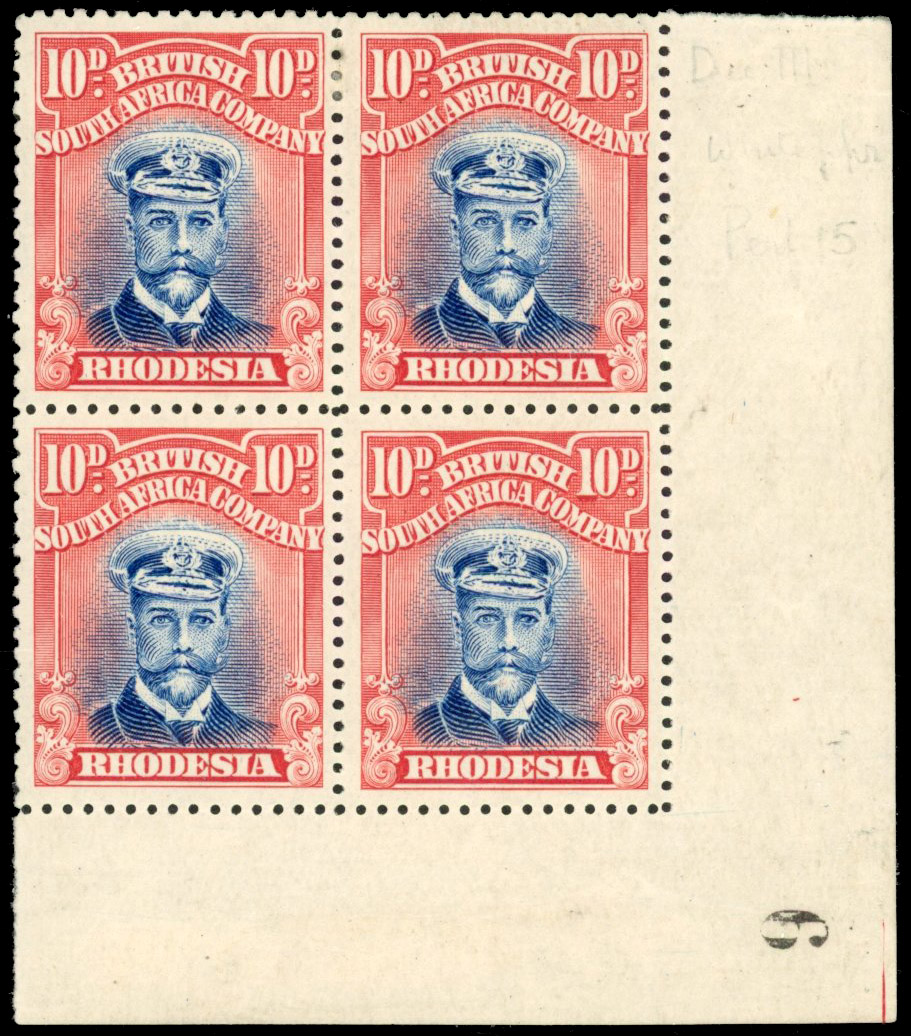 Rhodesia 10d SG 316 corner block mint