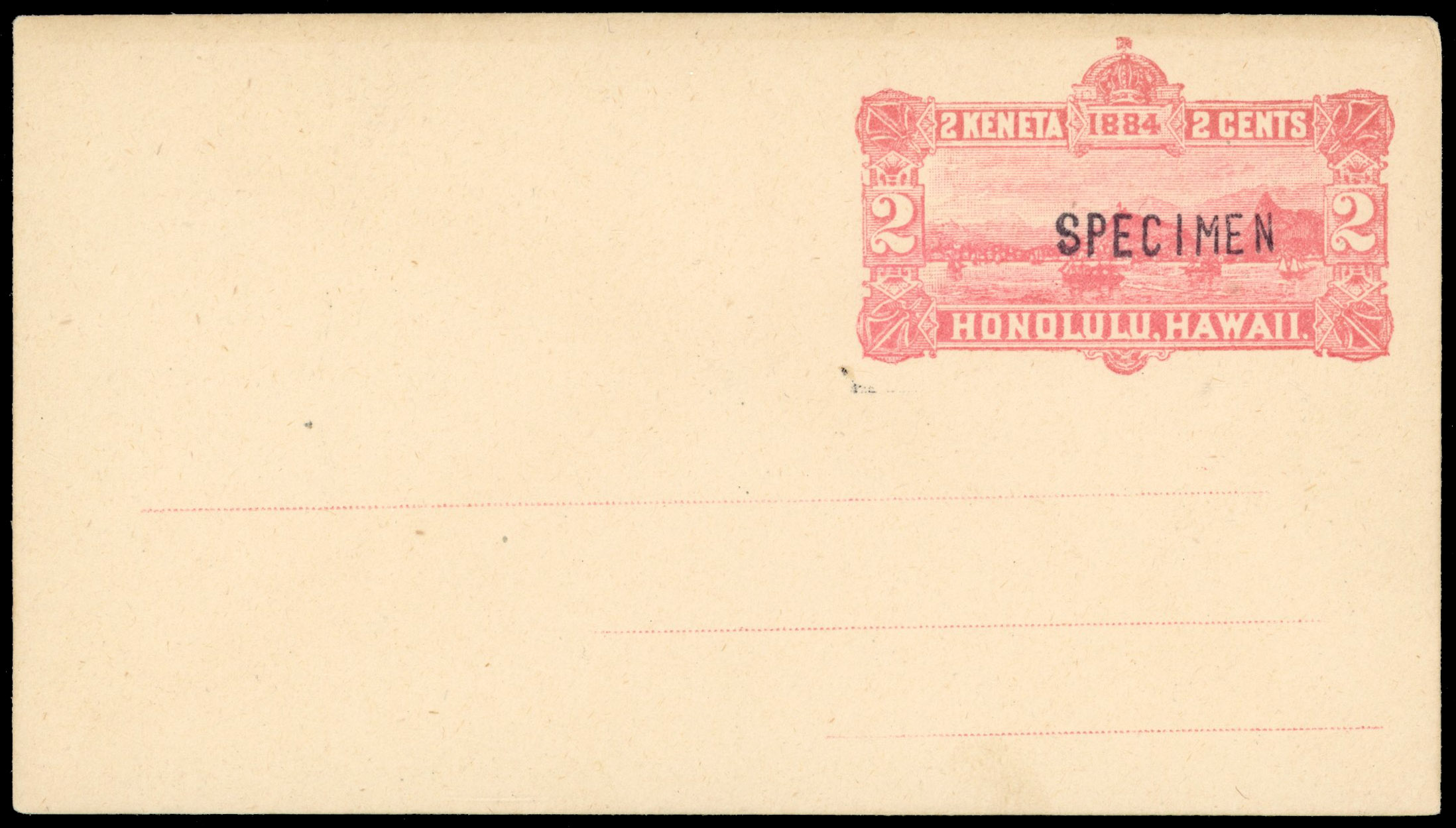 HAWAII 1884 2c rose stationery envelope handstamped SPECIMEN