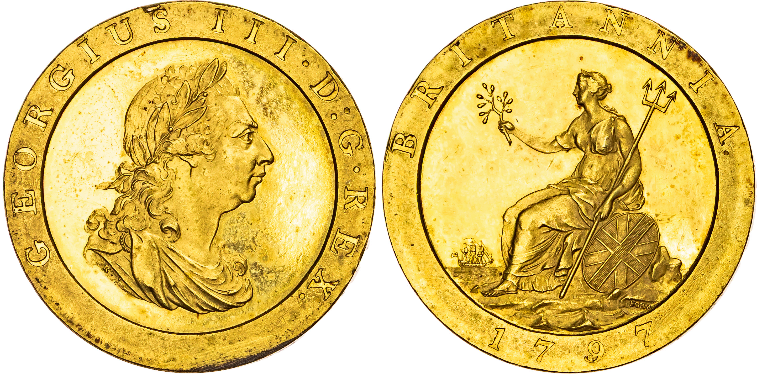 George III (1760-1820), AE Proof Gilt ‘Cartwheel’ Penny, 1797. 