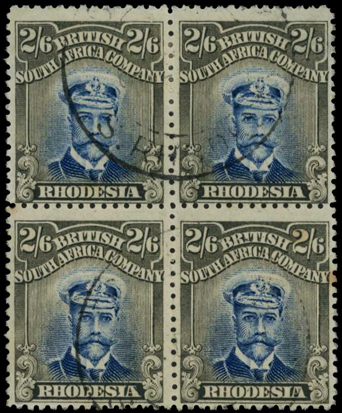 1913-7 2/6d Head Die II, perf 14. Used block...