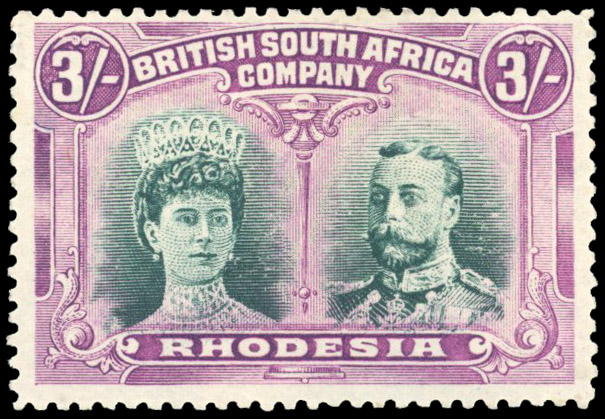 Rhodesia 1910-13 3s bright green and magenta perf 14