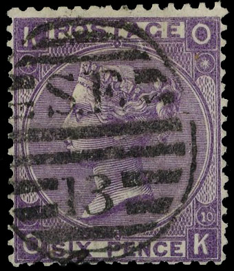 1870 6d mauve Pl.10. Very fine used example of this rare ‘abnormal’ issue lettered OK, neatly cancelled by a crisp Londo…