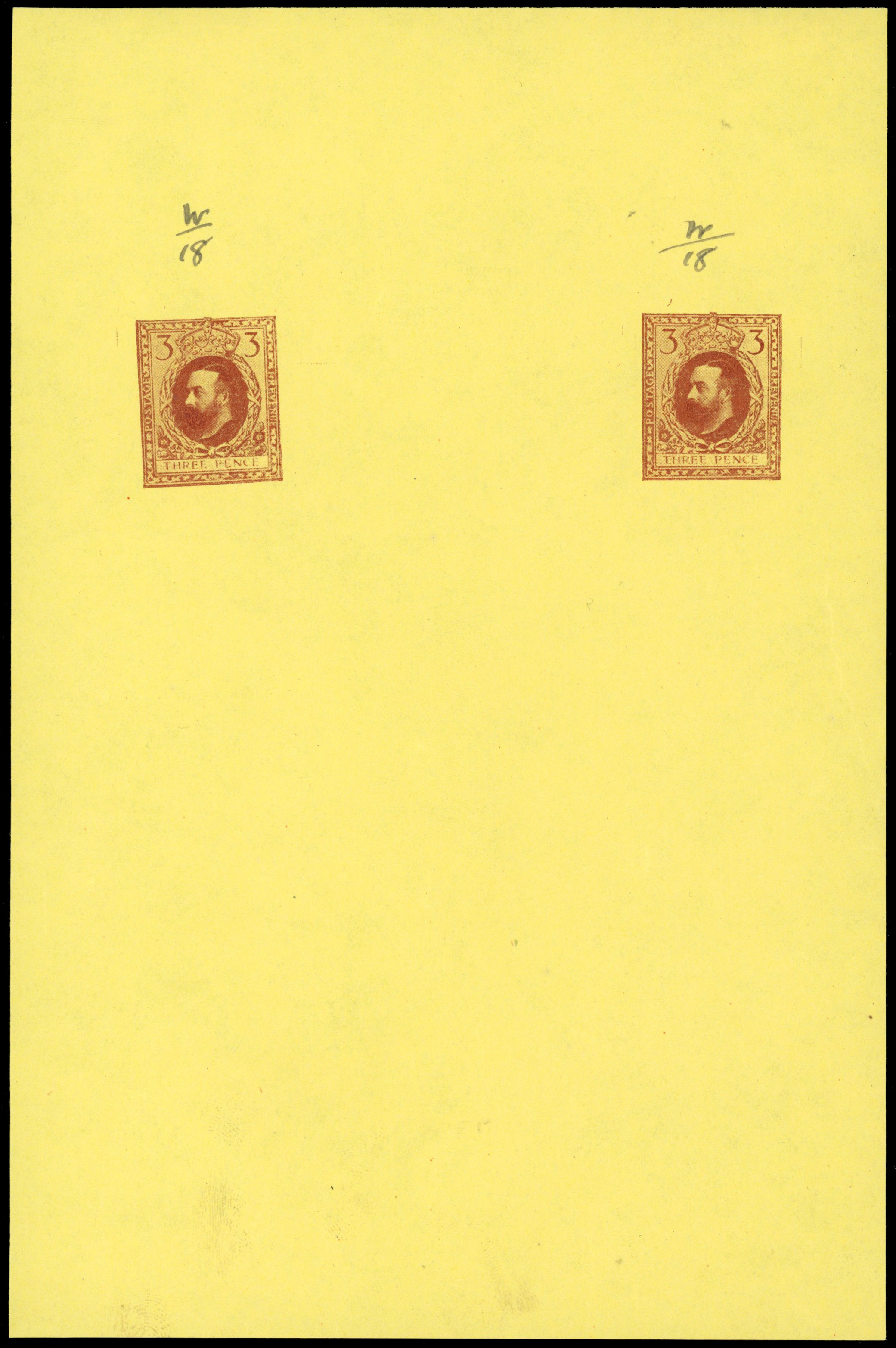 GB 1911-12 Hentschel Large Format colour essays, two on yellow paper