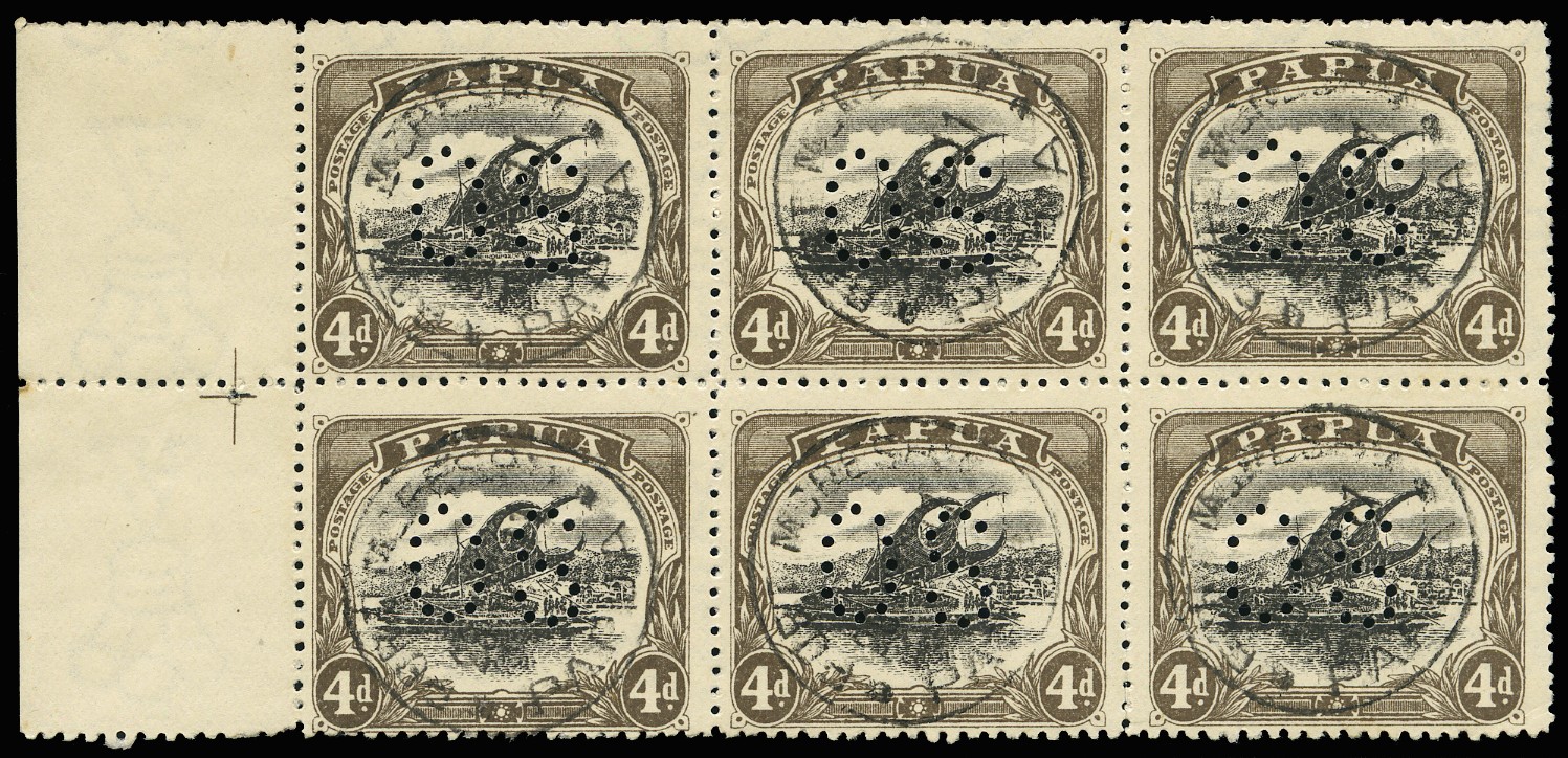 Official. 1910-11 "Large PAPUA" 4d black and sepia,...