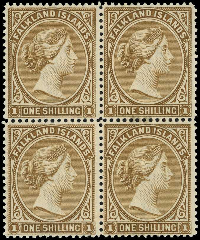 1895 1/- grey-brown o.g. block of four...