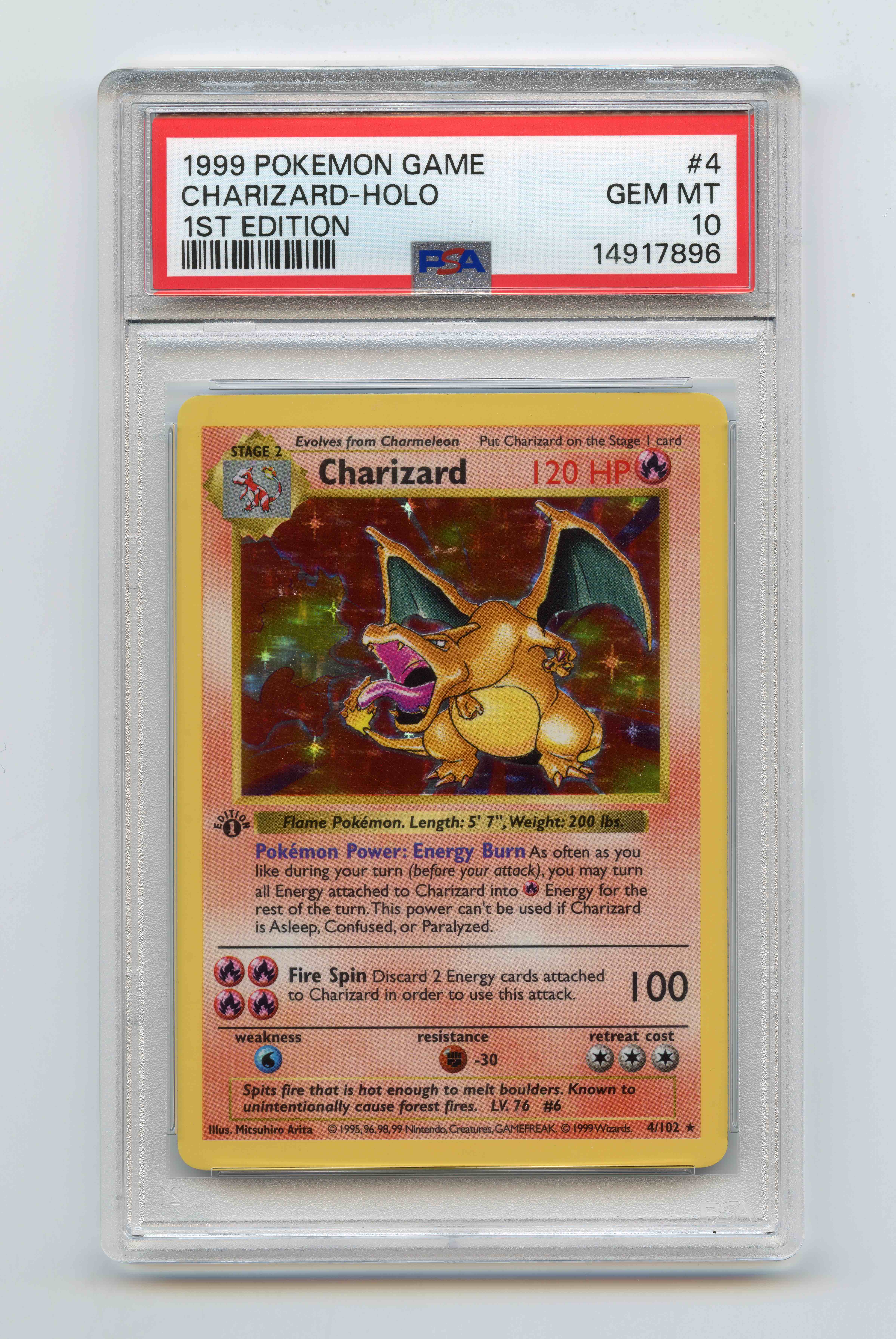 PSA 10 Charizard 1st Edition Base Set Shadowless #4 Holo 1999 - Gem Mint 10