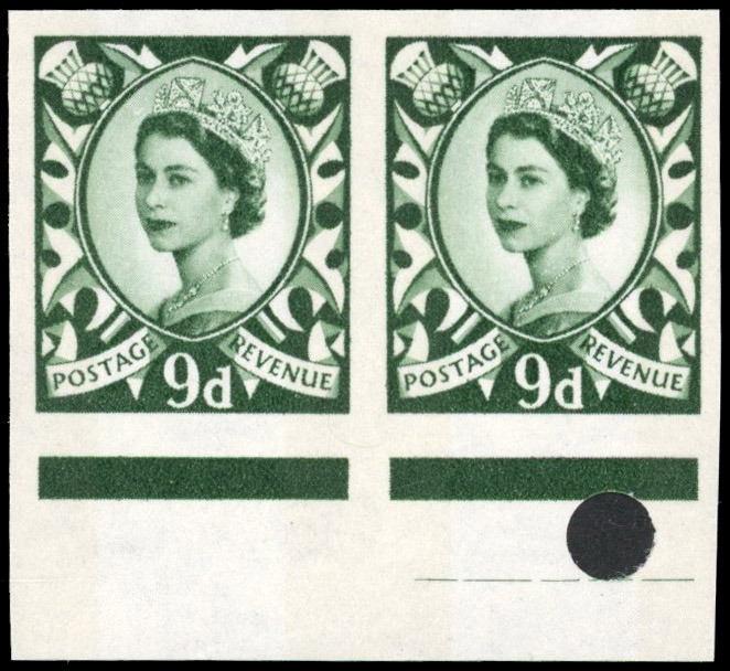 Great Britain 1967 9d Bronze-green, Horizontal Pair, BPMA Imprimatur, SG S4