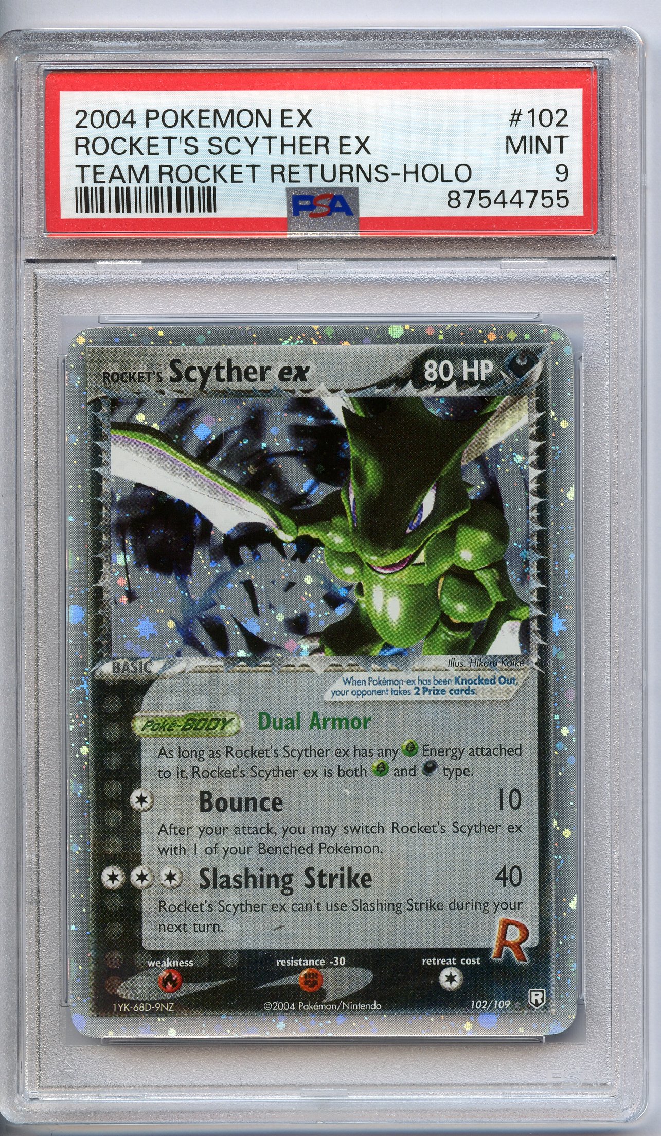 PSA 9 Rocket's Scyther ex Holo #102 - Team Rocket Returns 2004