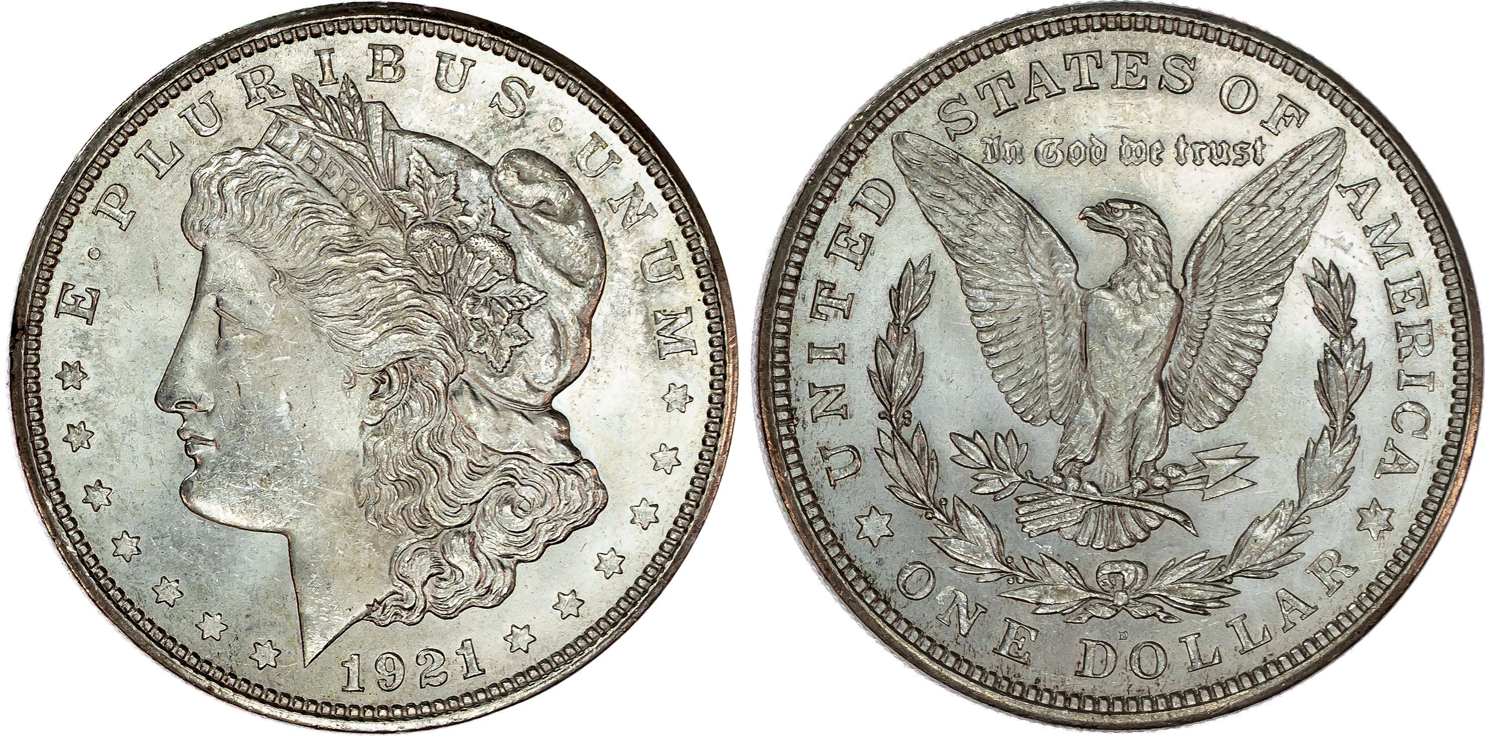 USA , silver Morgan Dollar, 1921, Denver, 26.78g (KM 110). About Uncirculated.…