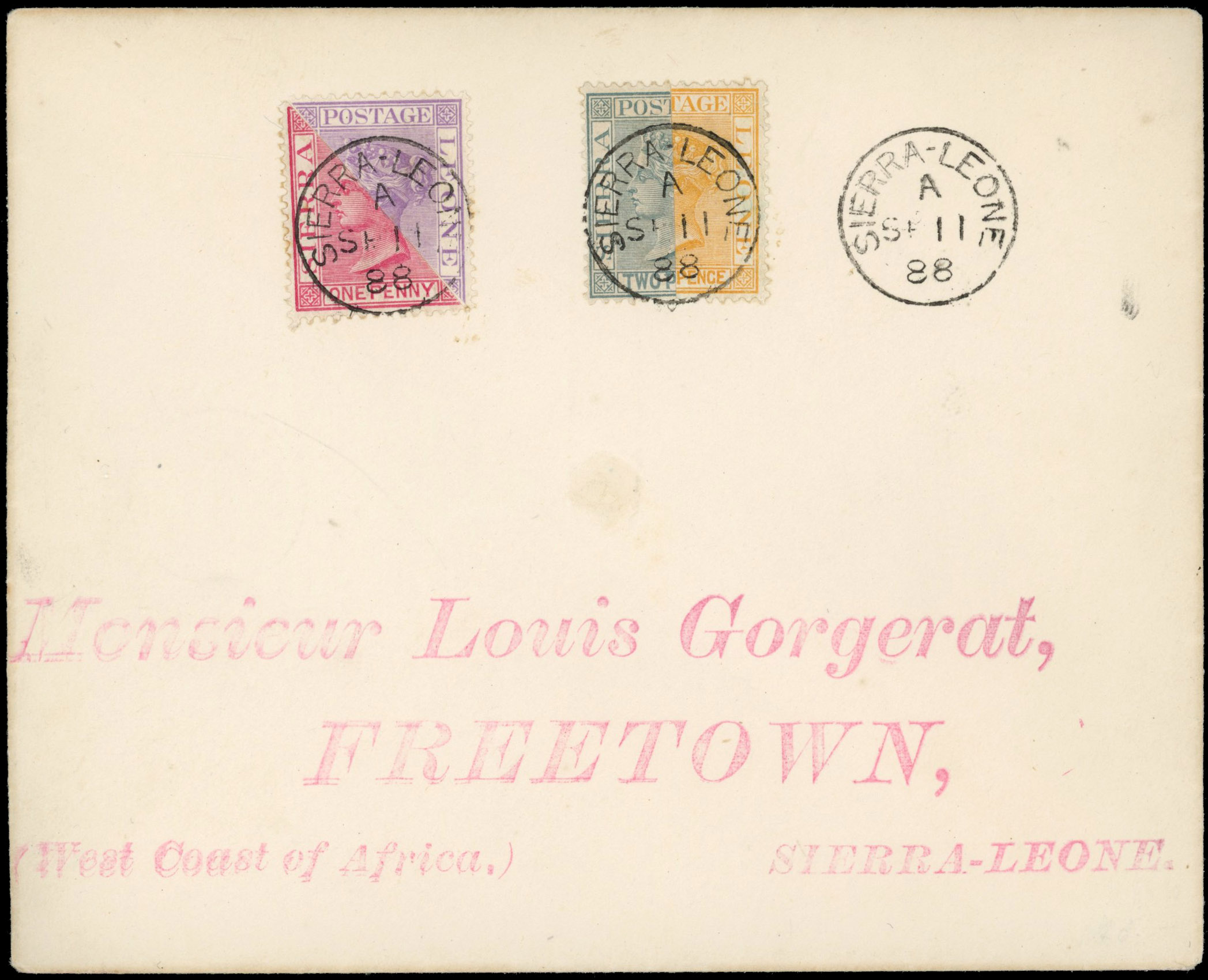 Sierra Leone 1888 Gorgerat bisect cover