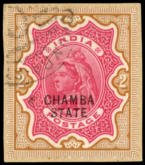 I.C.S. Chamba SG 19 1887 2r used on piece
