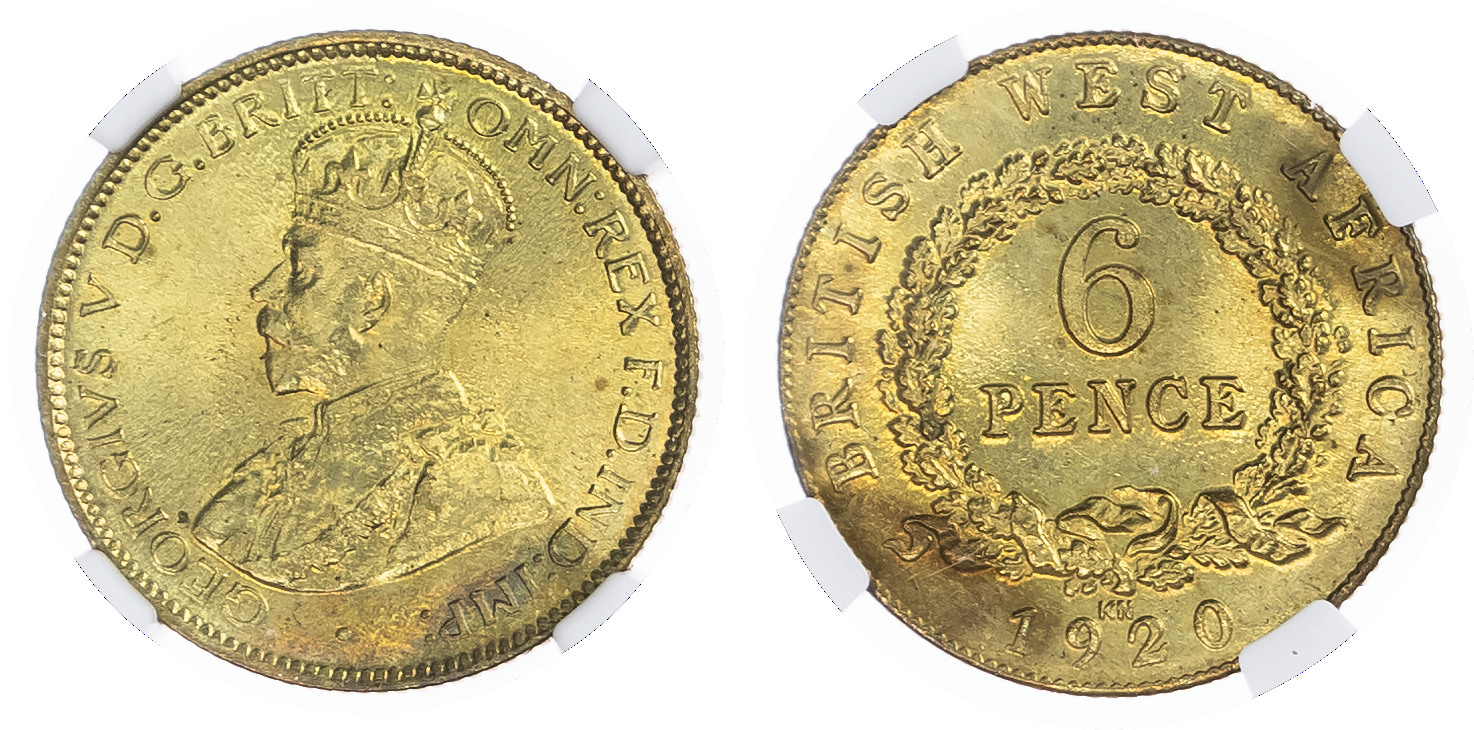 British West Africa. George V BR Sixpence. 1920 KN. 