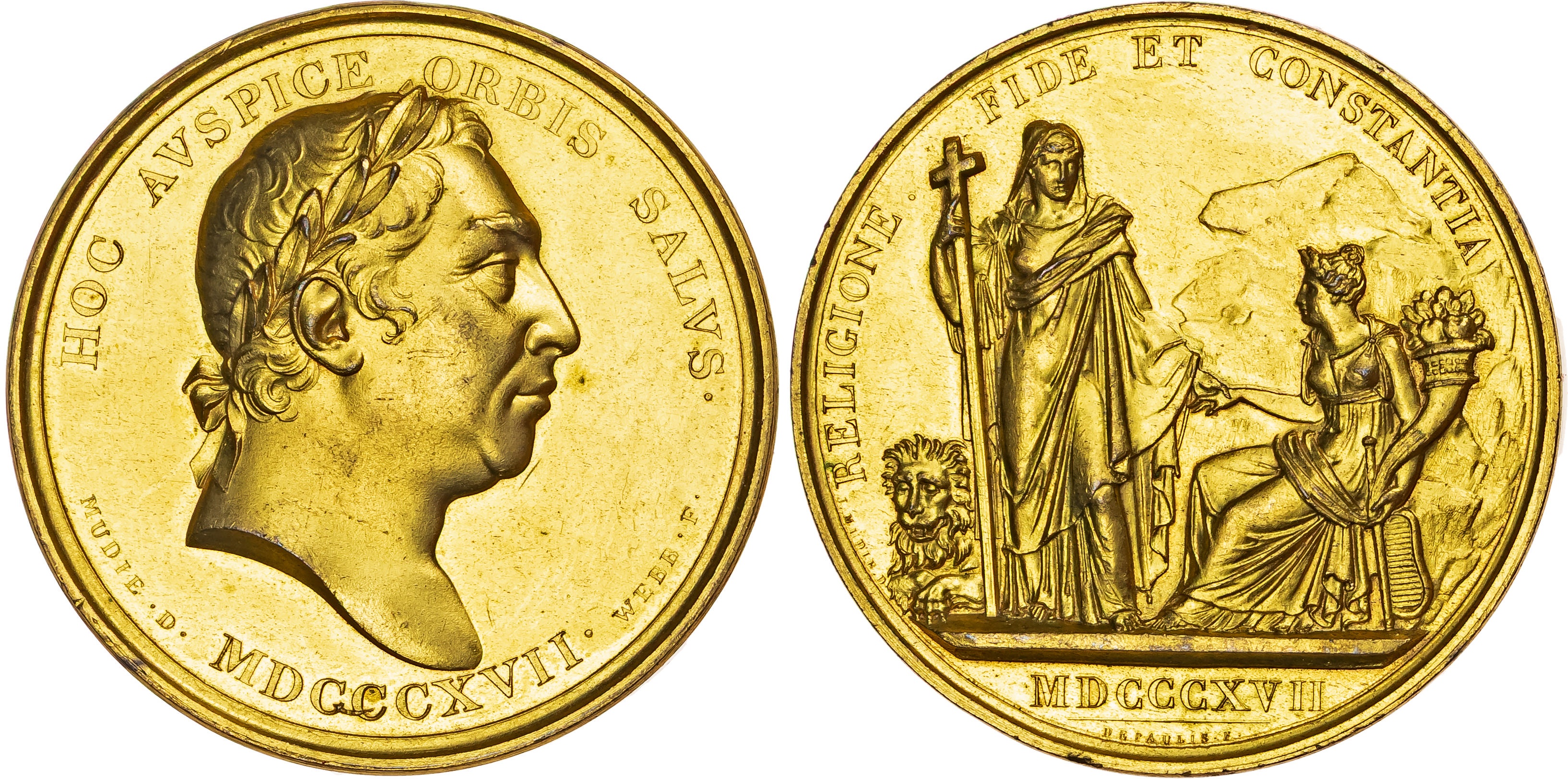 George III (1760-1820), George III Dedication Piece for the Set, 1817, Gilded copper medal.