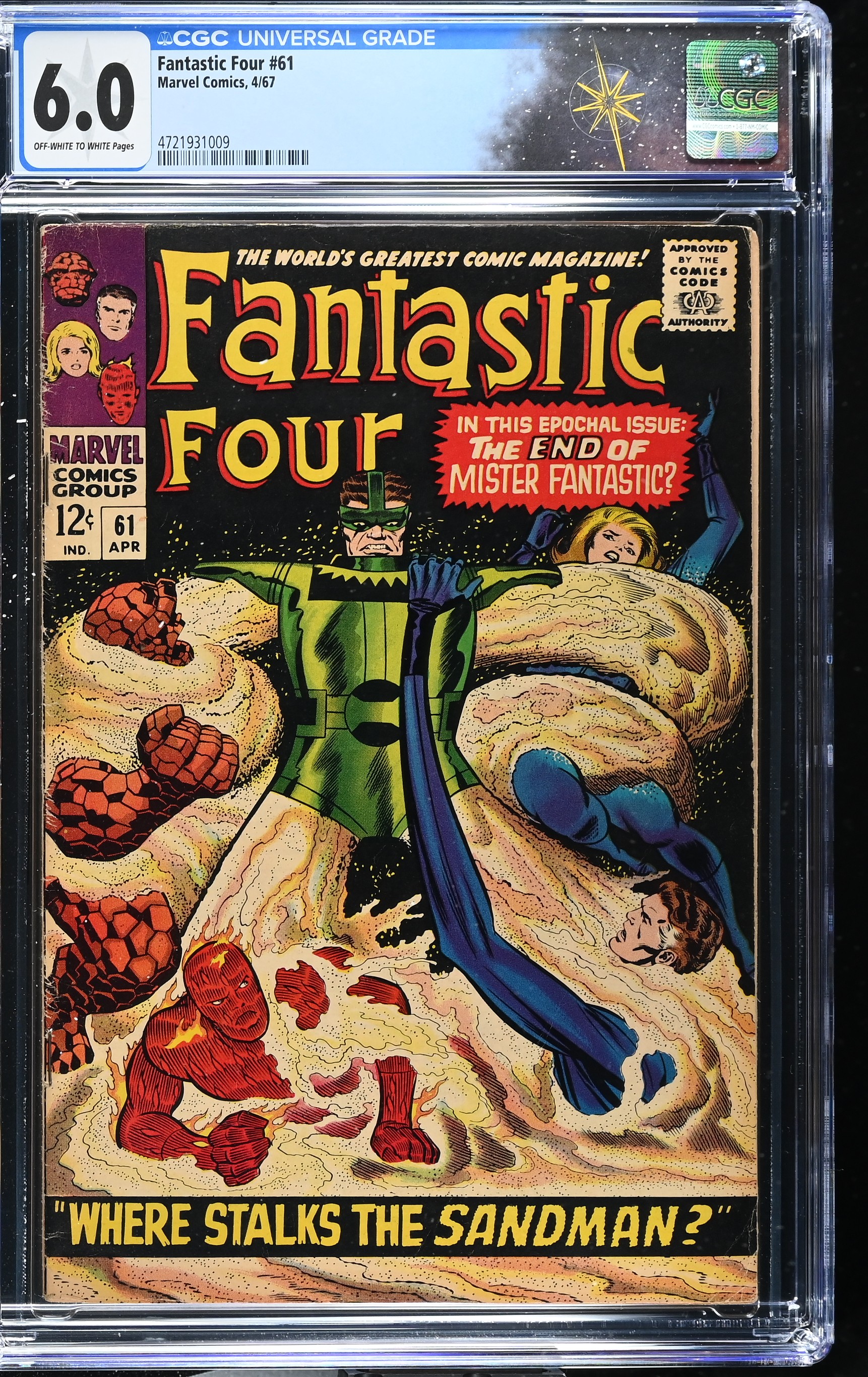 Fantastic Four #61 CGC 6.0 New Sandman Costume "Where Stalks the Sandman?" (Marvel Comics, 1967) Off-White to White Pages