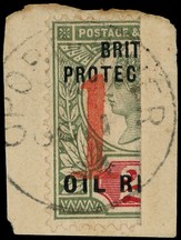 1894 surcharge '1' Type 16 on half of 2d grey-green and carmine, used on piece with Opobo River CDS of OC 1 94.  SG 58,...