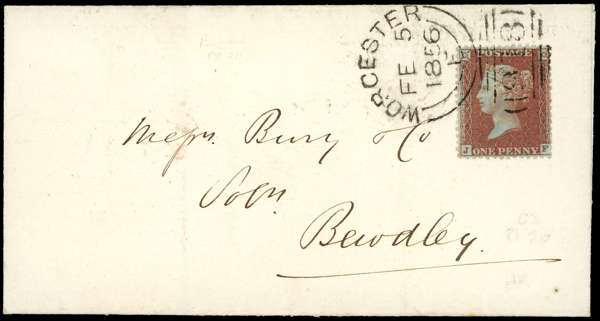 GB 1855 1d red-brown Plate 20 on cover