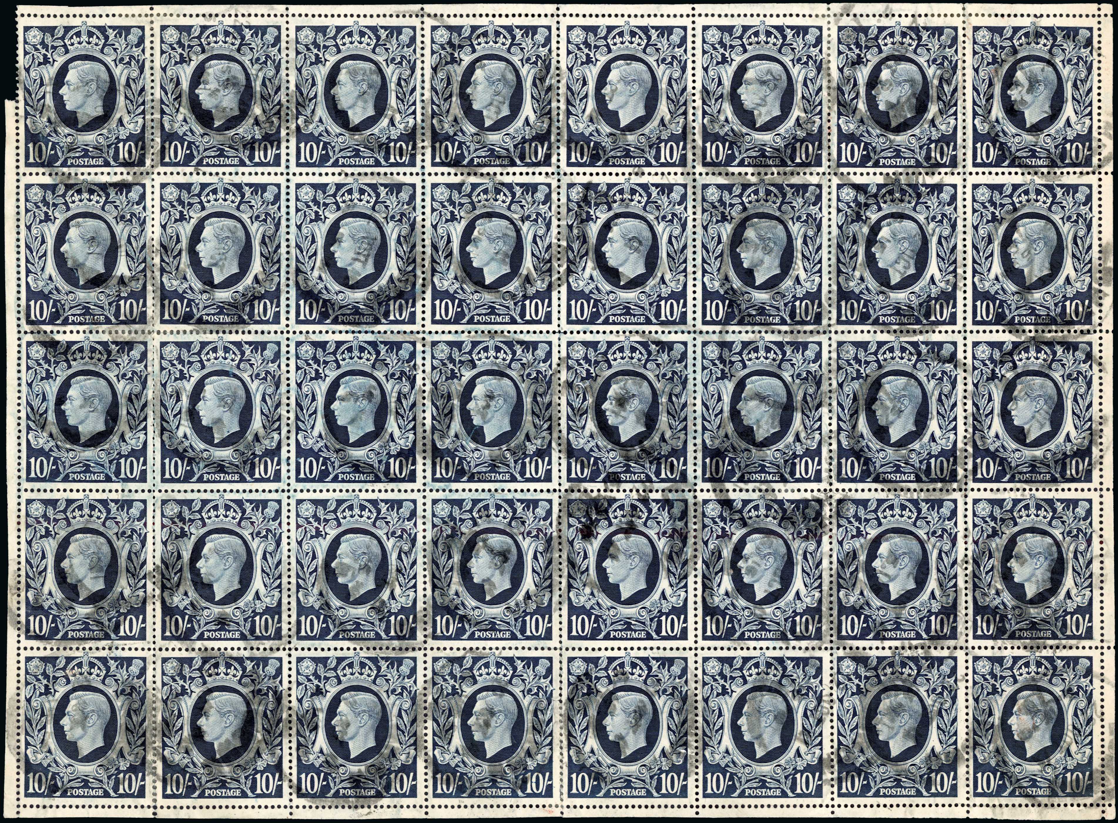 1939 10s Dark blue used sheet (SG478)