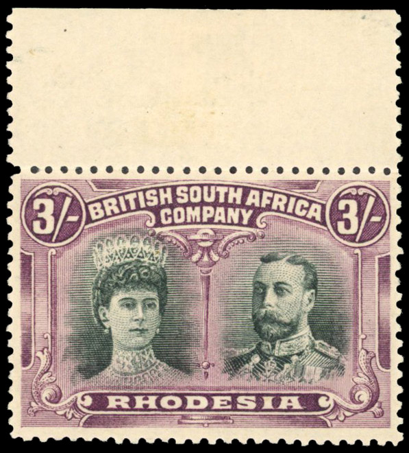 Rhodesia 1910-13 3s green and violet perf 14