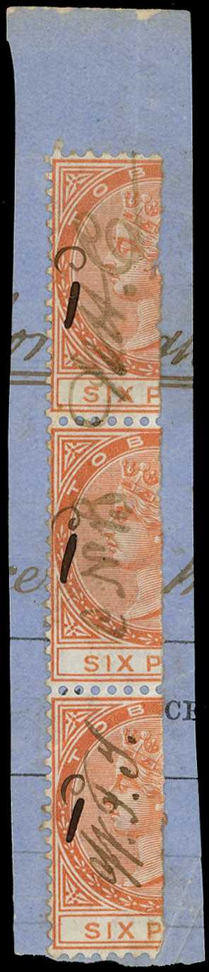 1880 (Nov), 1d on half of 6d orange,...