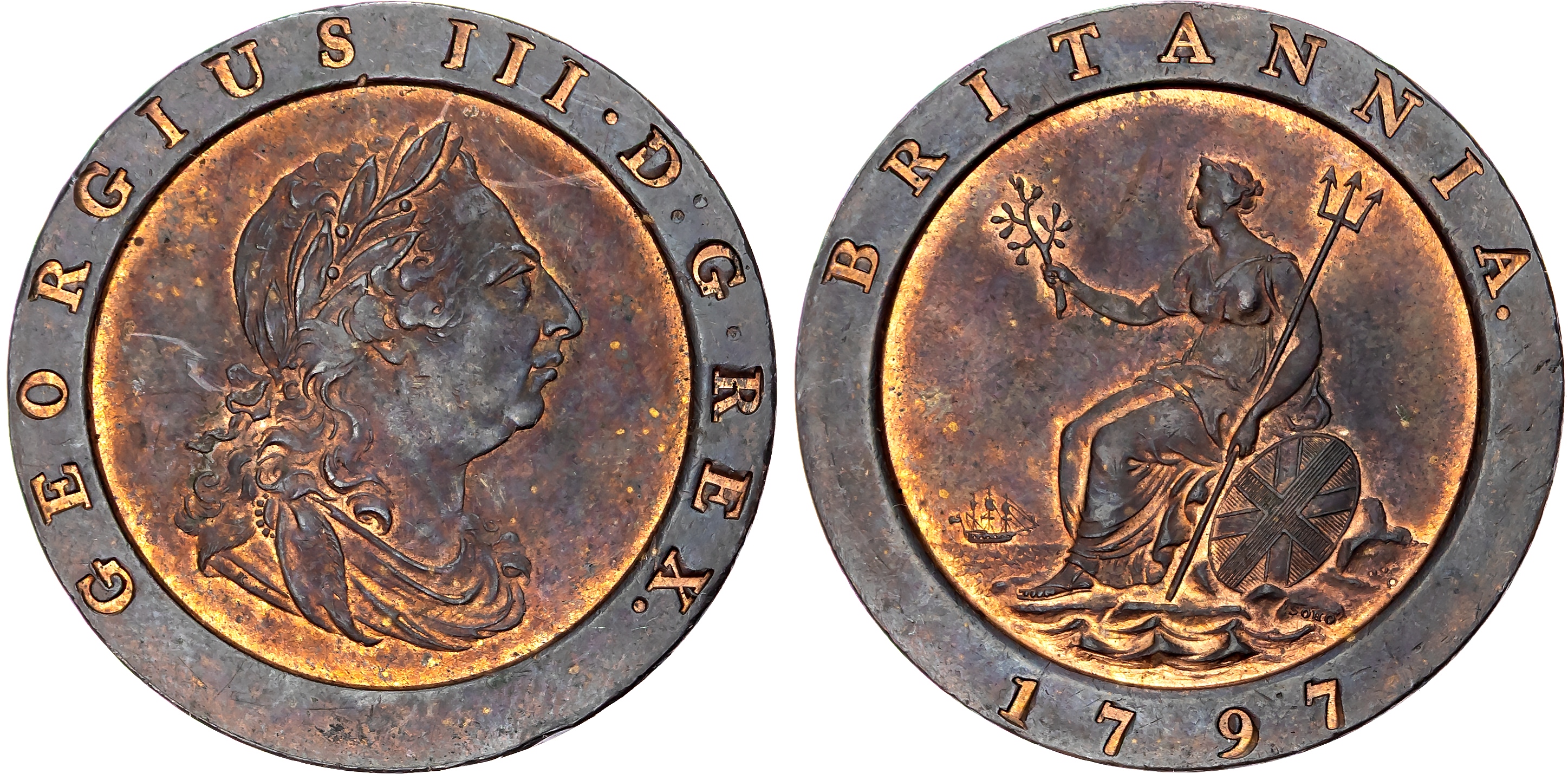 George III (1760-1820), Second Copper Issue, AE ‘Cartwheel’ Twopence, 1797.
