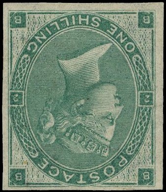 1862 1s Green Pl.3 (Hair lines). Very fine unused o.g. imperforate example of this scarce abnormal plate with watermark …