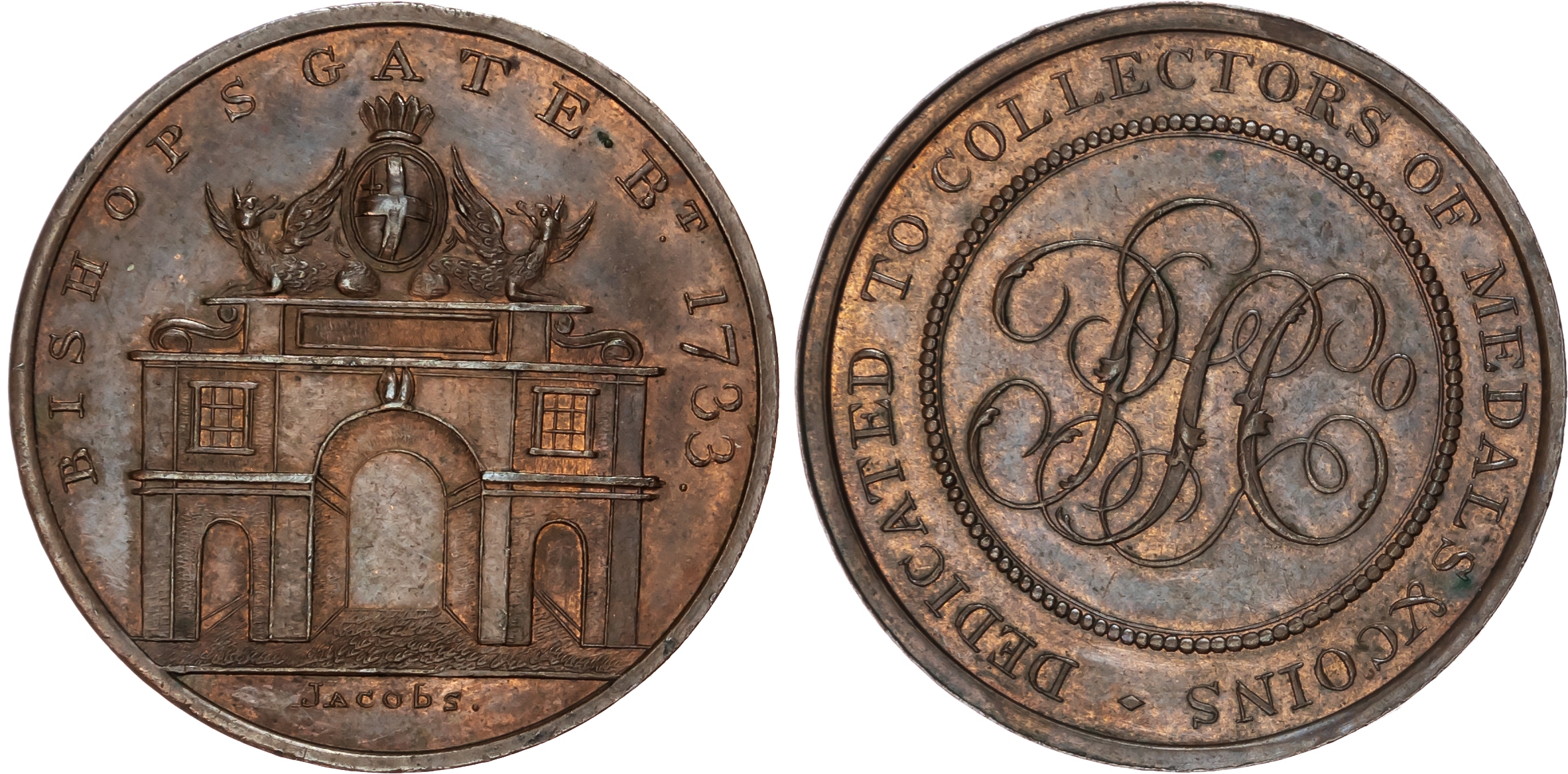 London, Skidmore’s London Churches and Gates Series, Bishopsgate Halfpenny. Bishopsgate rev. PMCo cypher edge …