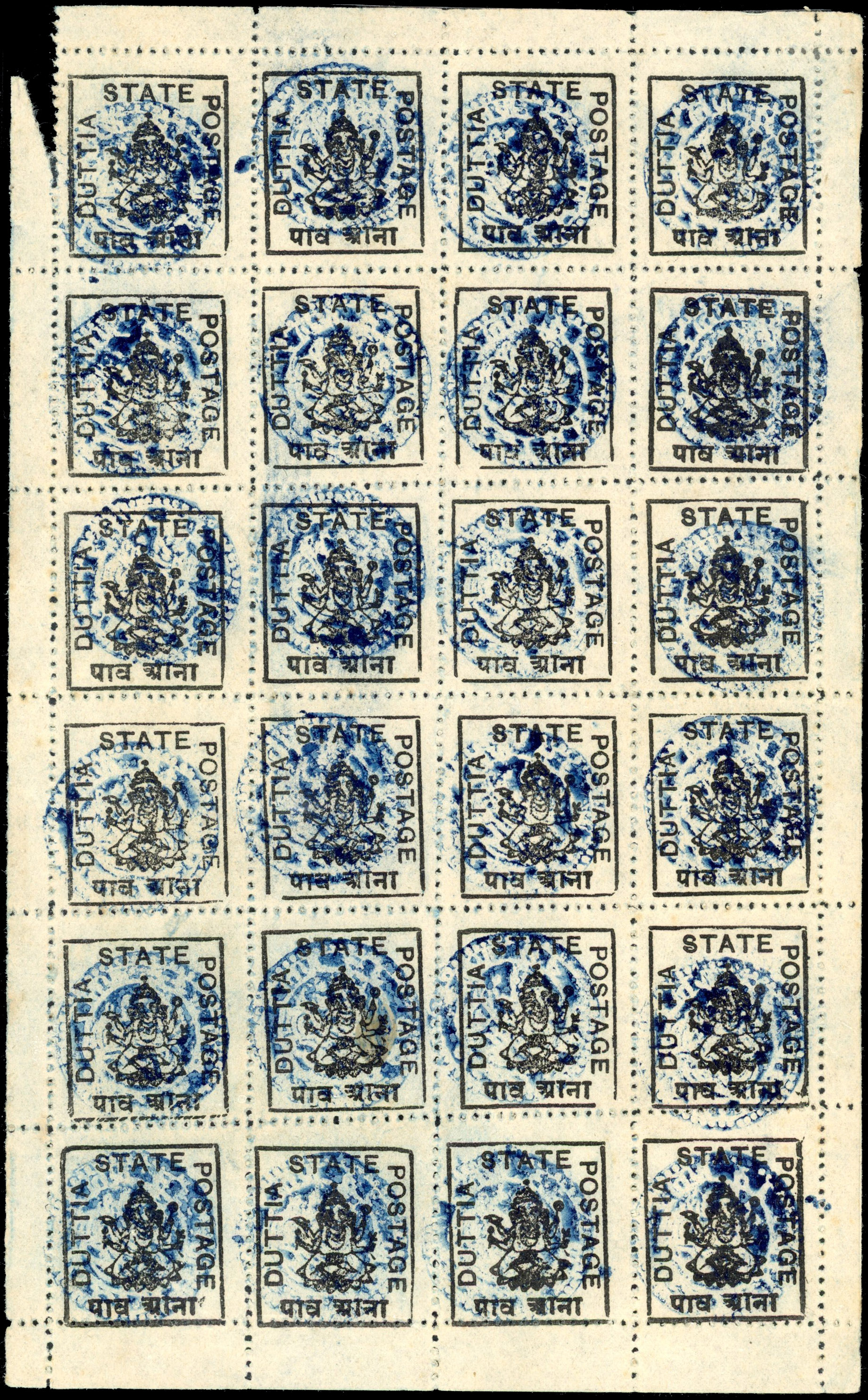 I.F.S. Duttia SG 37 ¼a black complete sheet of 24 unused