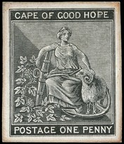 1864 1d with outer frameline Die Proof in black on glazed card, cut to stamp size, the reverse of the card thinned...