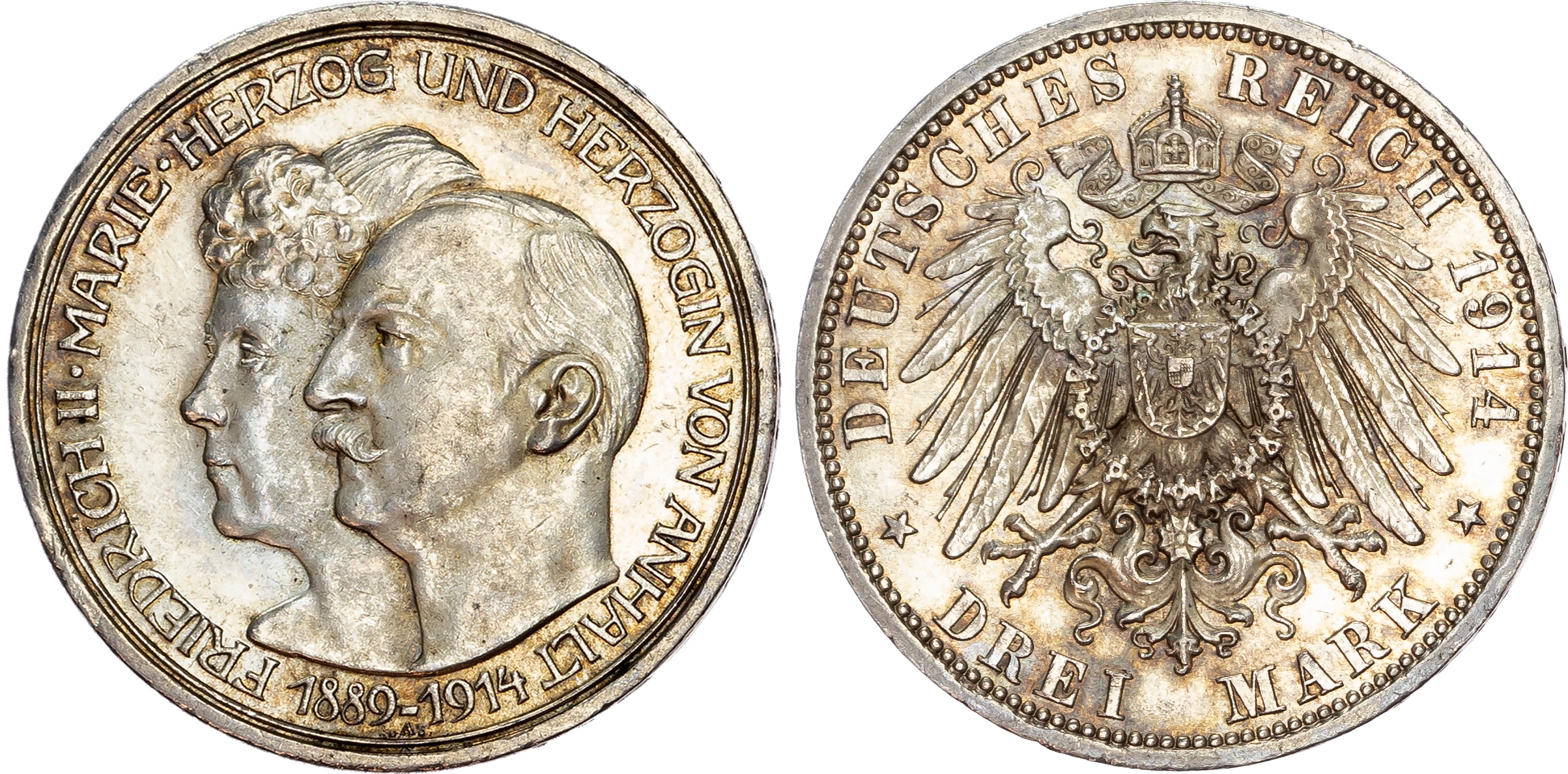 Germany, Anhalt, Frederick II (1904-1918), silver 3 Marks (2).
