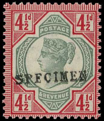 1887 4½d green and carmine overprinted...