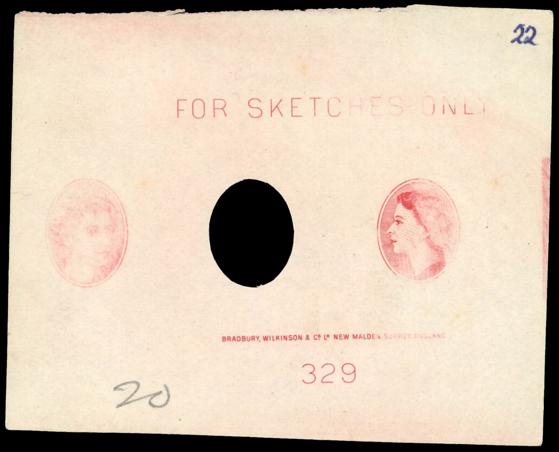 British Commonwealth: QEII Head proofs in red (3, one excised) on gummed paper 