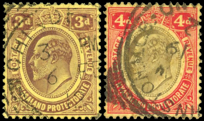 Nyasaland SG 75w, 76w 1908 3d and 4d inverted watermarks unsed