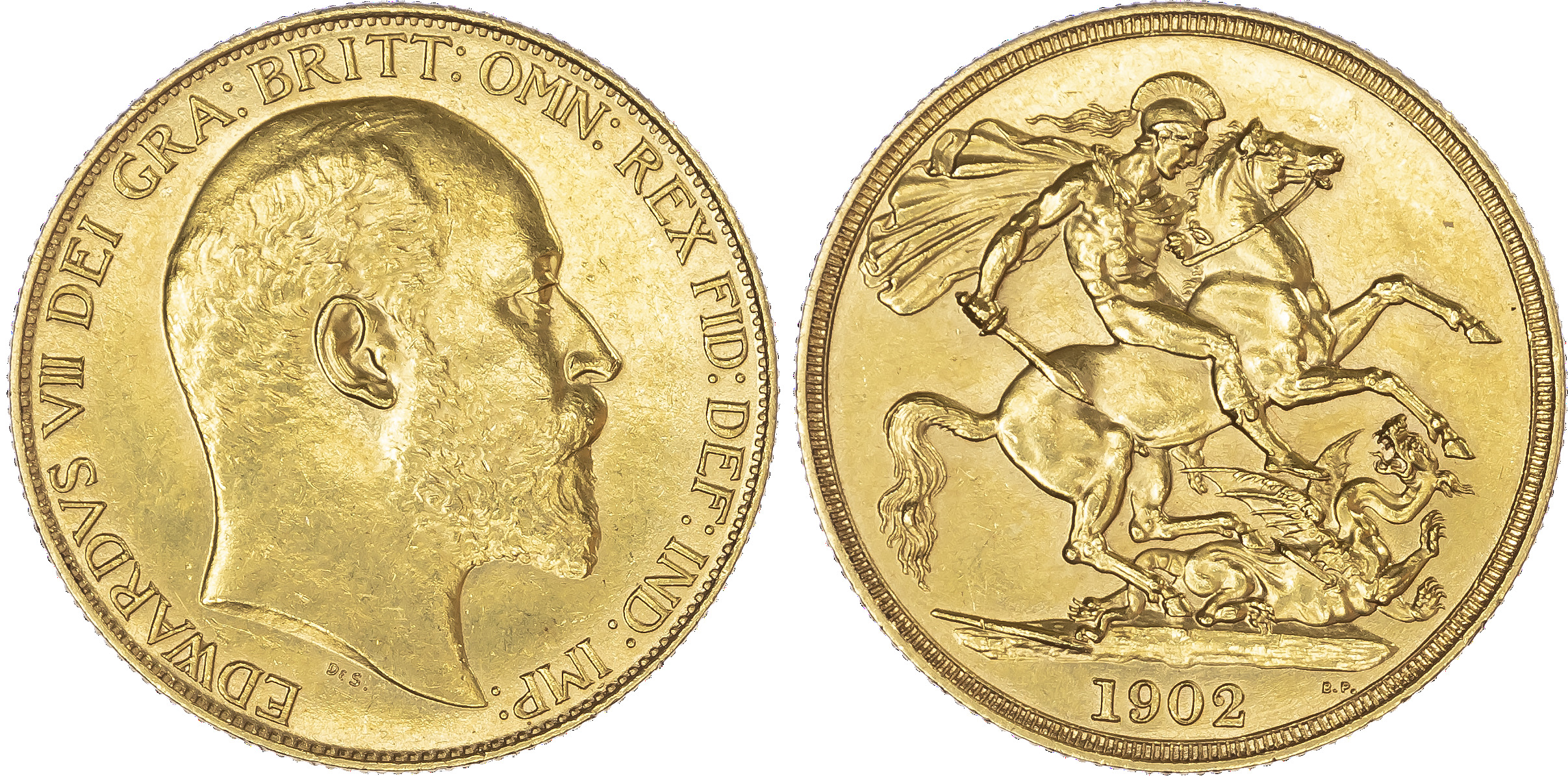 Edward VII (1901-1910), Matte Proof Two Pounds, 1902, bare head right, reverse St. George and the
dragon (S.3968). About as...