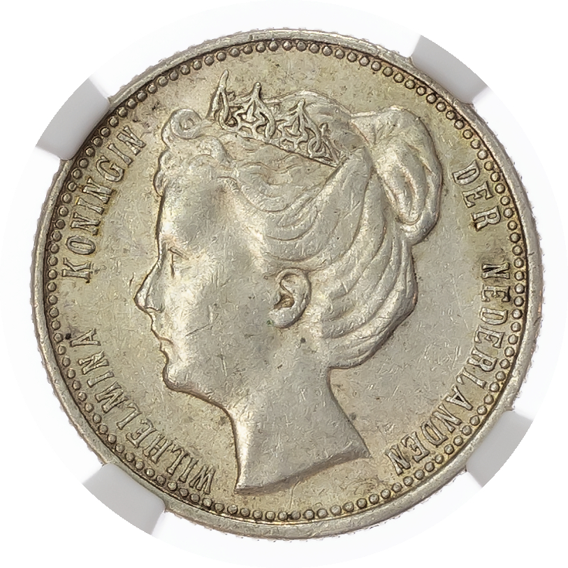 Netherlands. Wilhelmina AR 25 Cents. (Wide Bust).1901.
