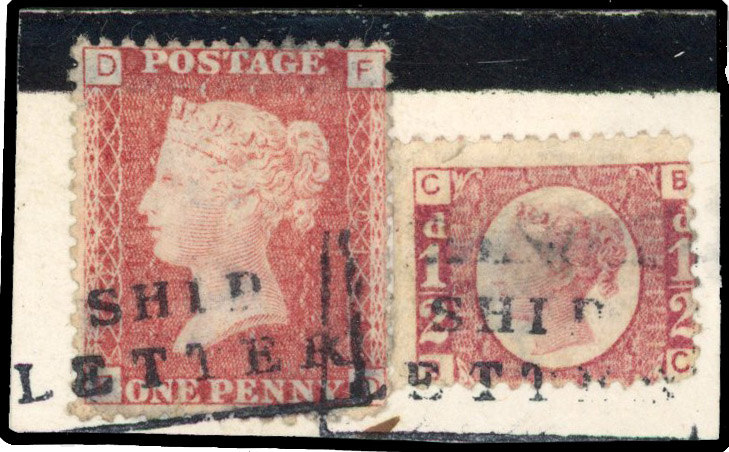 1877 1d Rose-red Pl.201 & ½d Rose-red Pl.3. Greenock ship letter