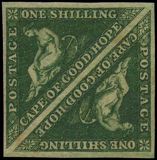 1858 1s deep dark green, cut-square mint...