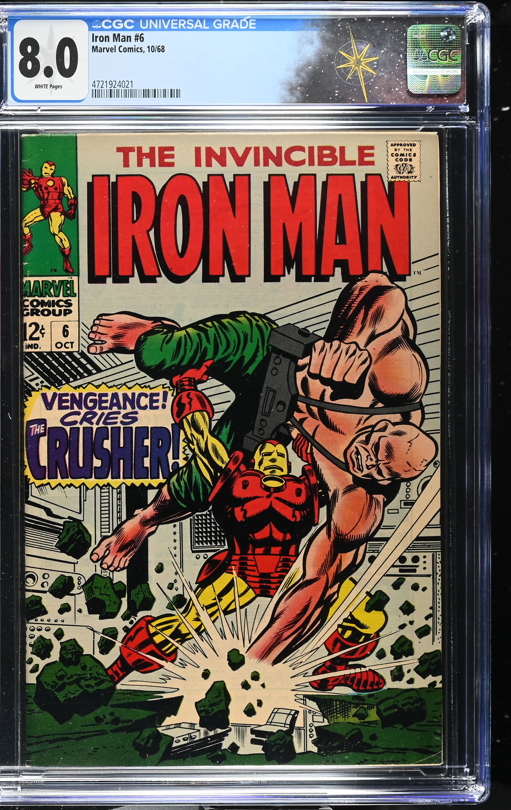 Iron Man #6 CGC 8.0 "Vengeance, Cries the Crusher!" (Marvel Comics, 1968) White Pages