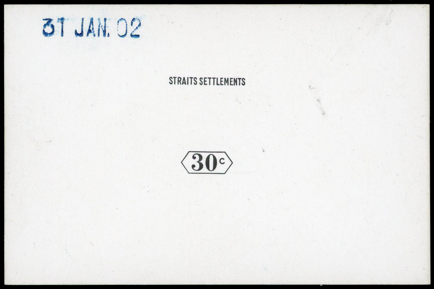 Straits Settlements 1902 30c name and duty plate die proof
