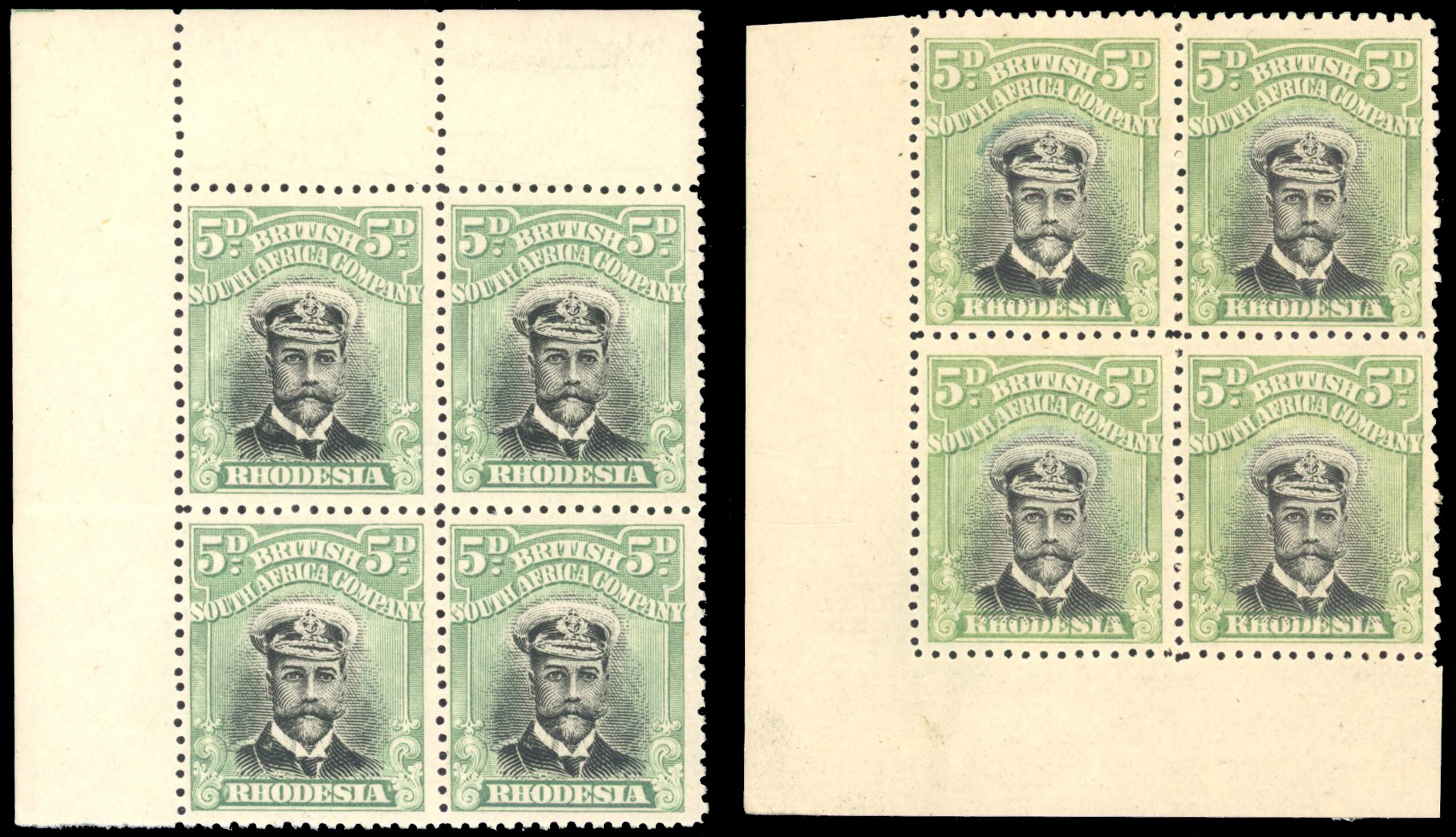 Rhodesia 5d SG 226a, 227 blocks mint
