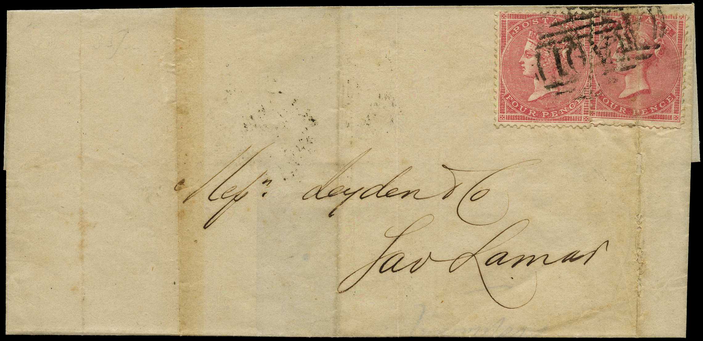 GB USED ABROAD: 1859 Local cover with a pair...