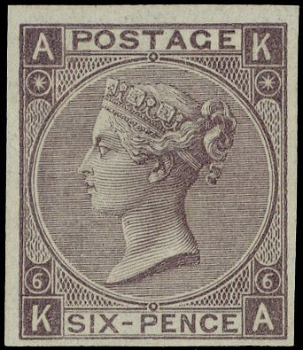 1867 6d Deep lilac Pl.6. Very fine imperforate plate proof printed on thin ungummed, unwatermarked paper lettered KA. Sc…