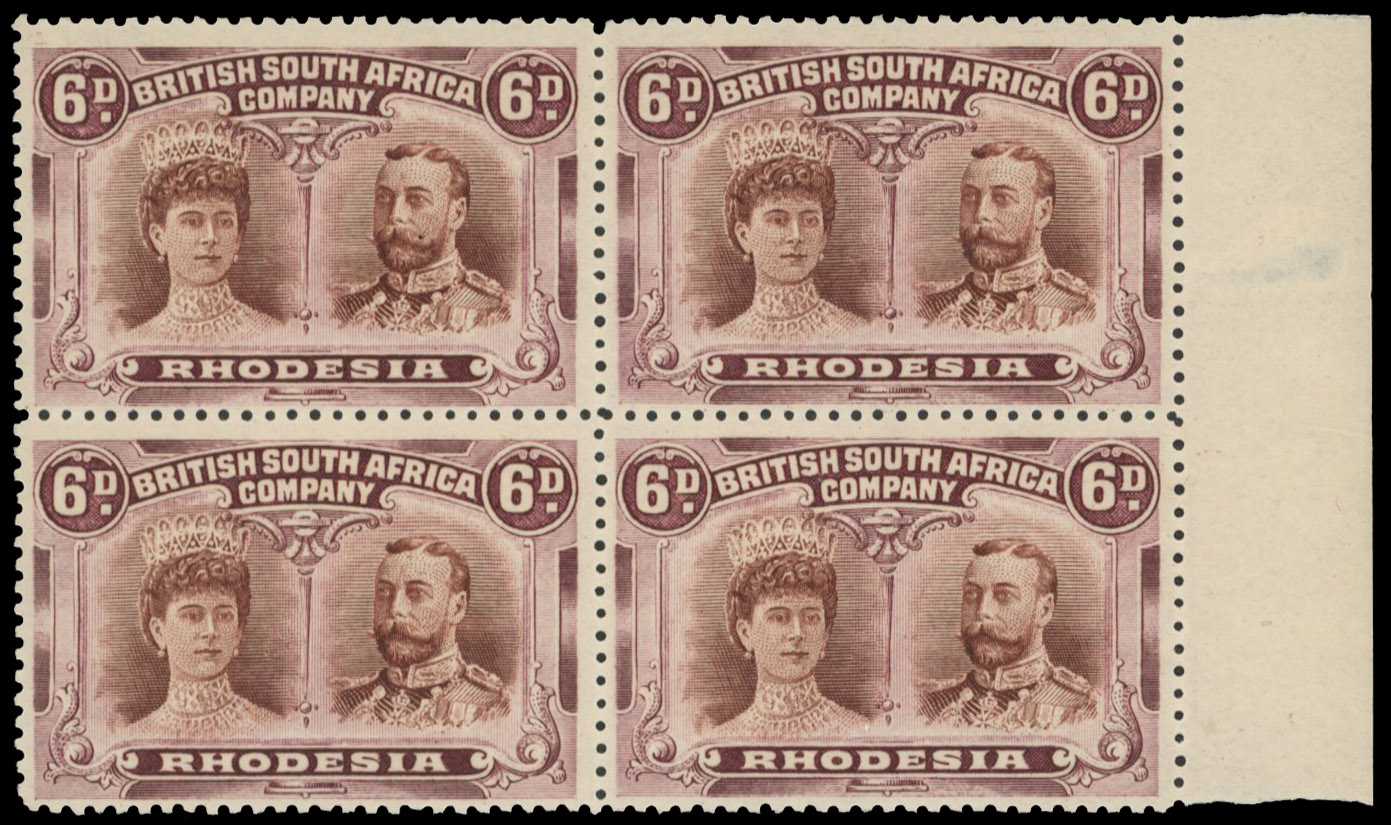 6d brown and purple SG 145 block, positions 19-25 mint