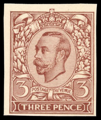 GB 1911 3d engravers sketch die plate proof in pale red brown