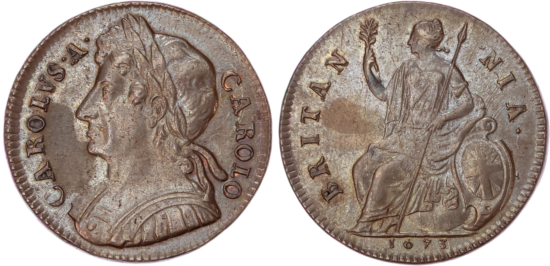 Charles II (1660-1685), Copper Halfpenny, 1673.